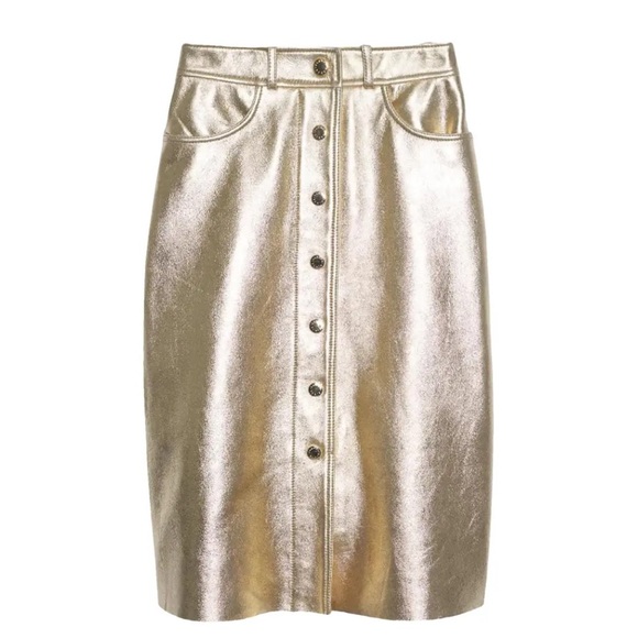 SANDRO Gold Metallic Snap Button Front Skirt - Picture 3 of 8